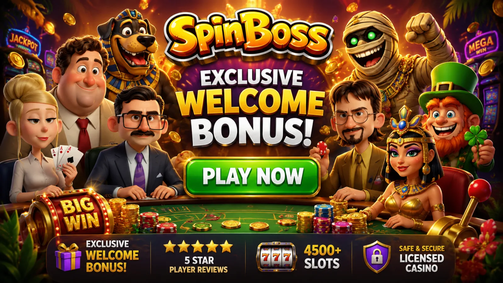 The Boss and his crew at the SpinBoss tables β exclusive welcome bonus